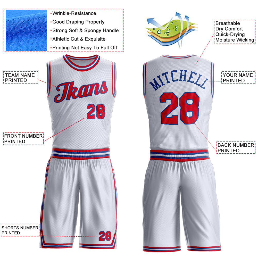 Custom White Red-Royal Round Neck Basketball Uniform Jersey view 4