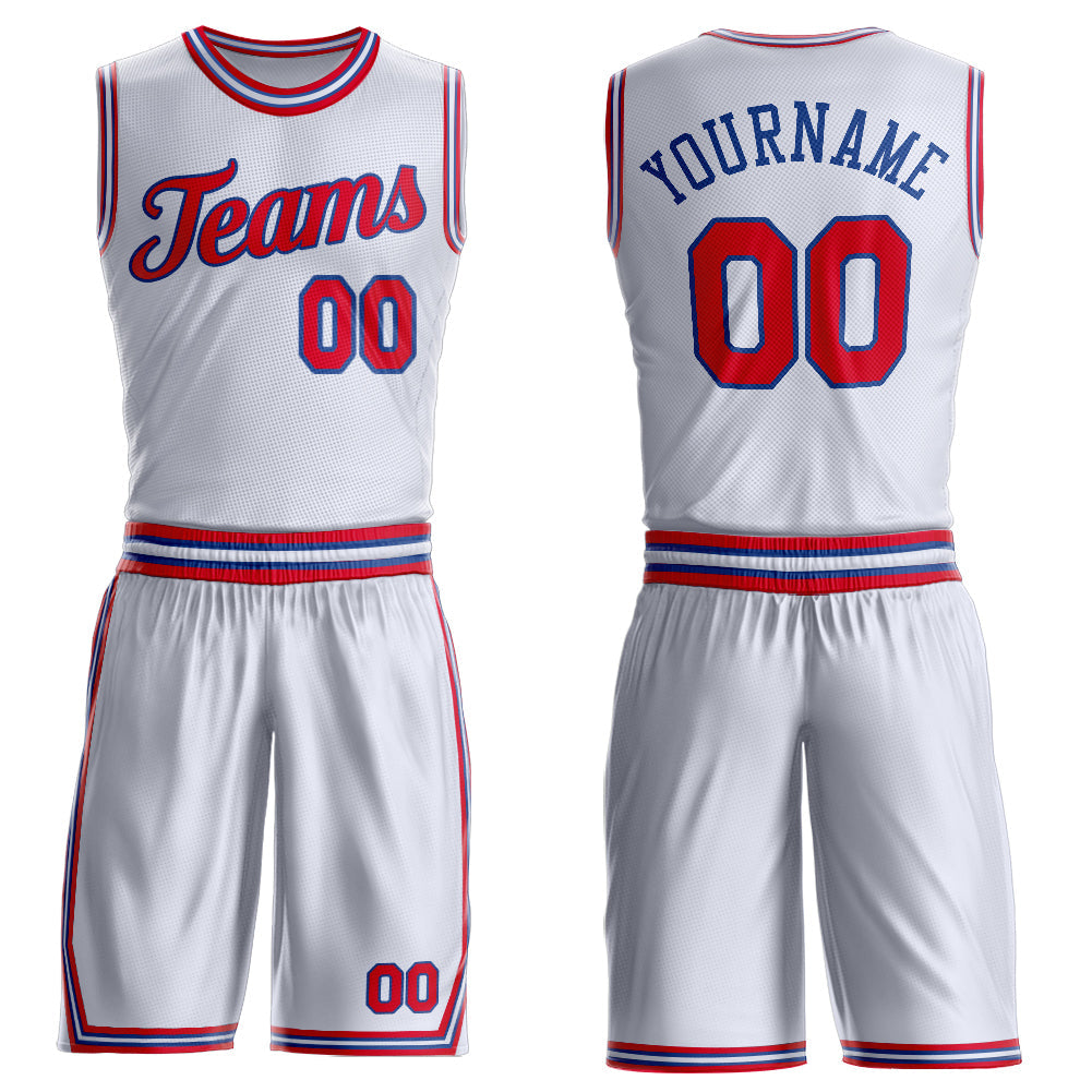 Custom White Red-Royal Round Neck Basketball Uniform Jersey - Main View