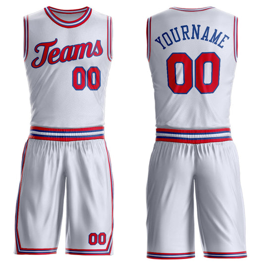 Custom White Red-Royal Round Neck Basketball Uniform Jersey - Main View
