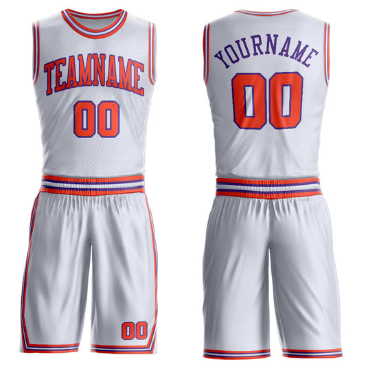 Custom White Orange-Purple Round Neck Basketball Uniform Jersey - Main View