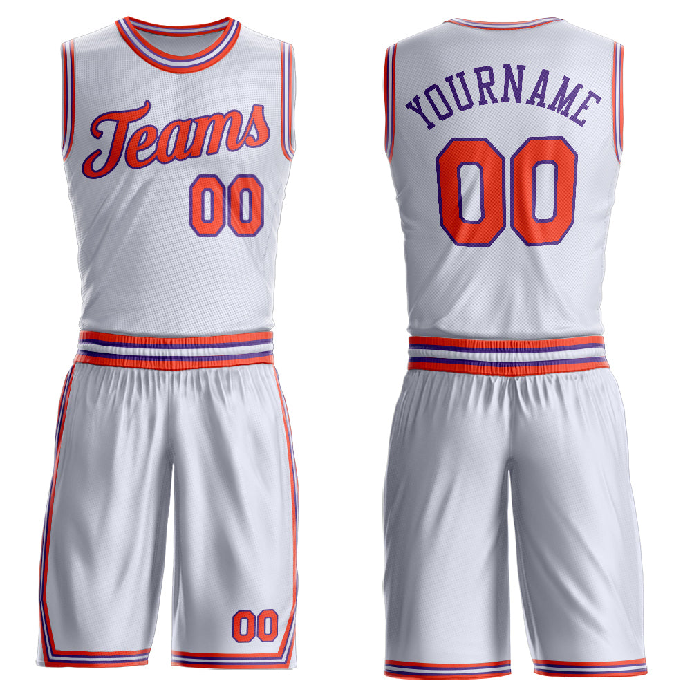 Custom White Orange-Purple Round Neck Basketball Uniform Jersey - Main View