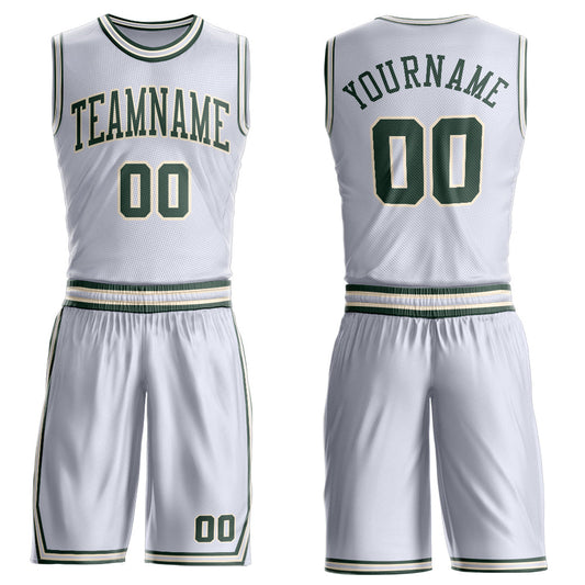 Custom White Green-Cream Round Neck Basketball Uniform Jersey - Main View