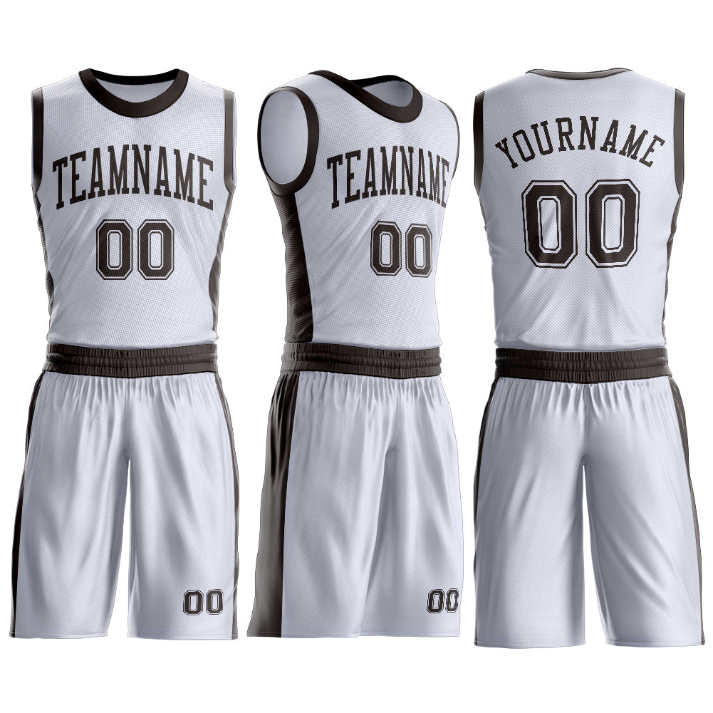 Custom White Brown Round Neck Basketball Uniform Jersey view 3