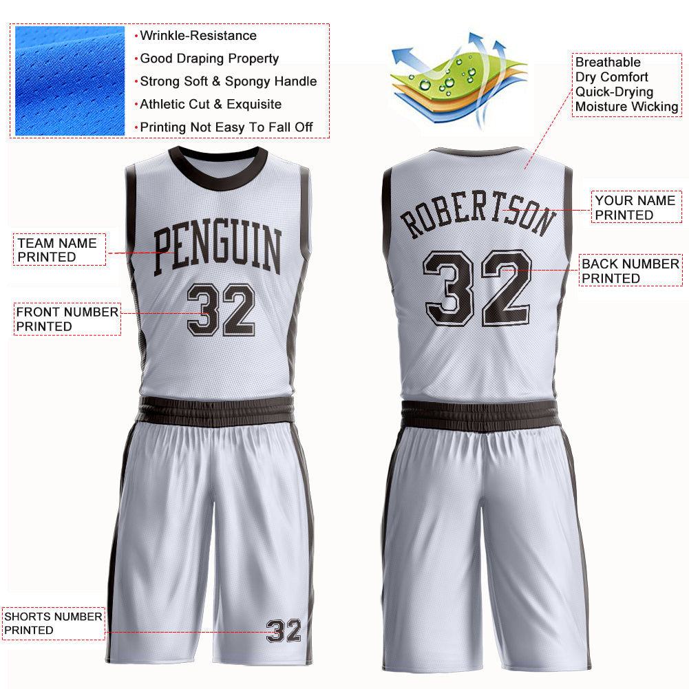Custom White Brown Round Neck Basketball Uniform Jersey view 4