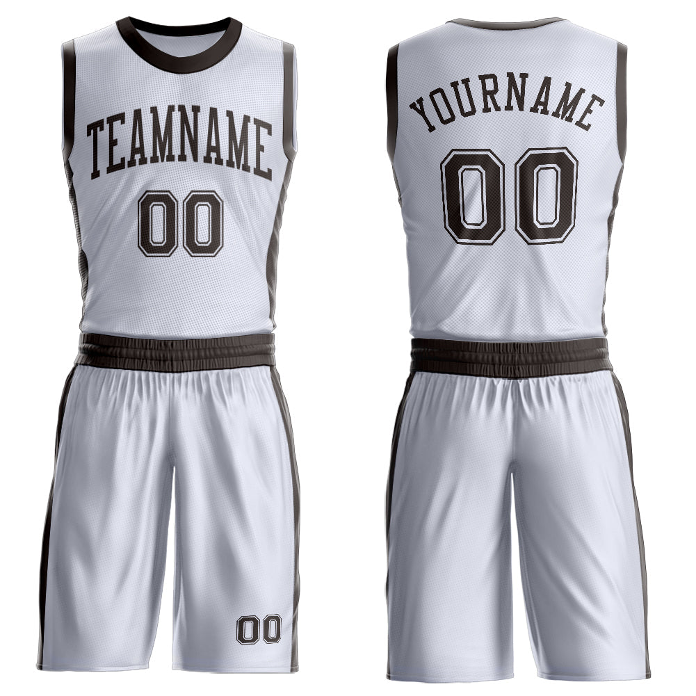 Custom White Brown Round Neck Basketball Uniform Jersey - Main View
