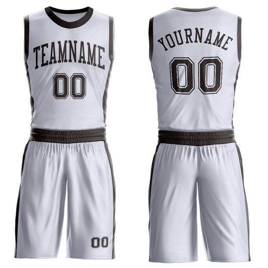 Custom White Brown Round Neck Basketball Uniform Jersey - Main View