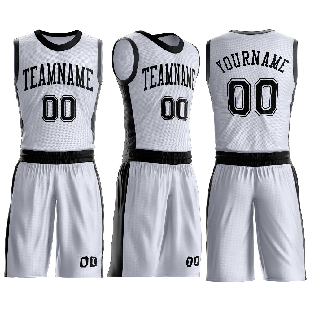 Custom White Black Round Neck Basketball Uniform Jersey view 3