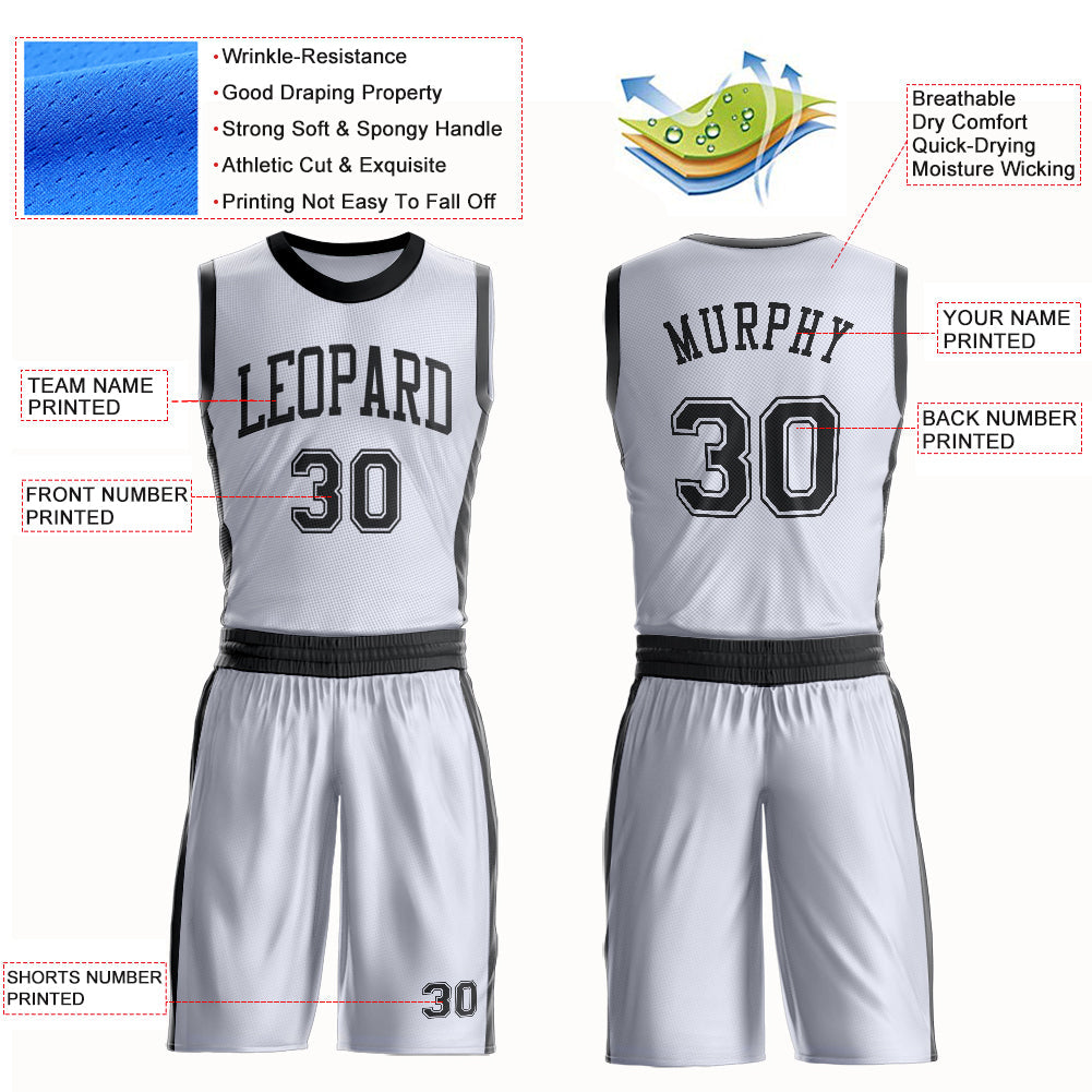 Custom White Black Round Neck Basketball Uniform Jersey view 4