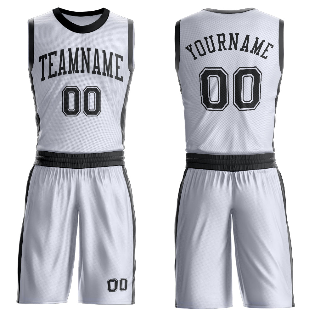 Custom White Black Round Neck Basketball Uniform Jersey - Main View