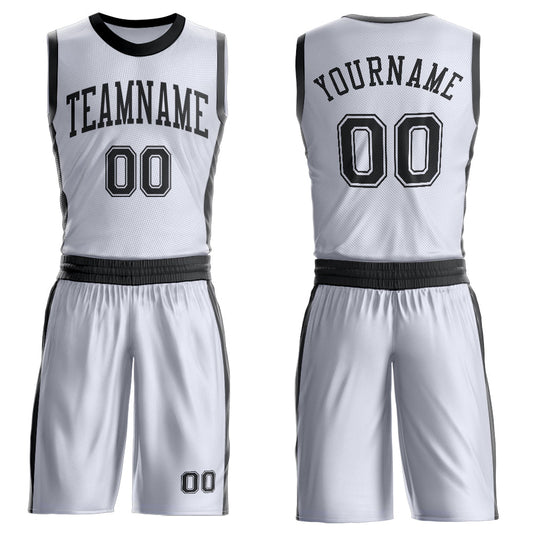 Custom White Black Round Neck Basketball Uniform Jersey - Main View