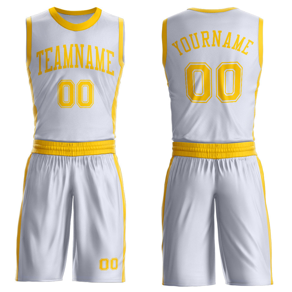 Custom White Gold Round Neck Basketball Uniform Jersey - Main View