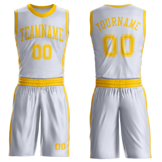 Custom White Gold Round Neck Basketball Uniform Jersey - Main View