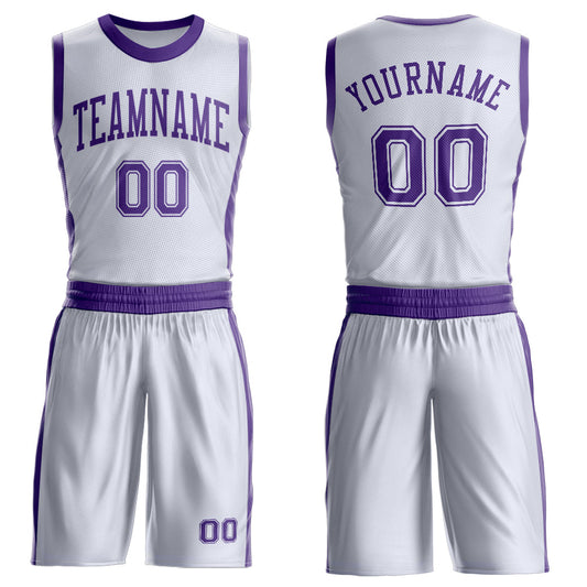 Custom White Purple Round Neck Basketball Uniform Jersey - Main View