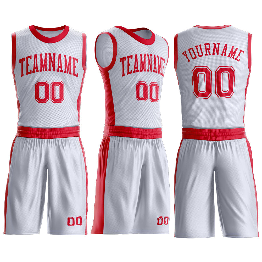 Custom White Red Round Neck Basketball Uniform Jersey view 3