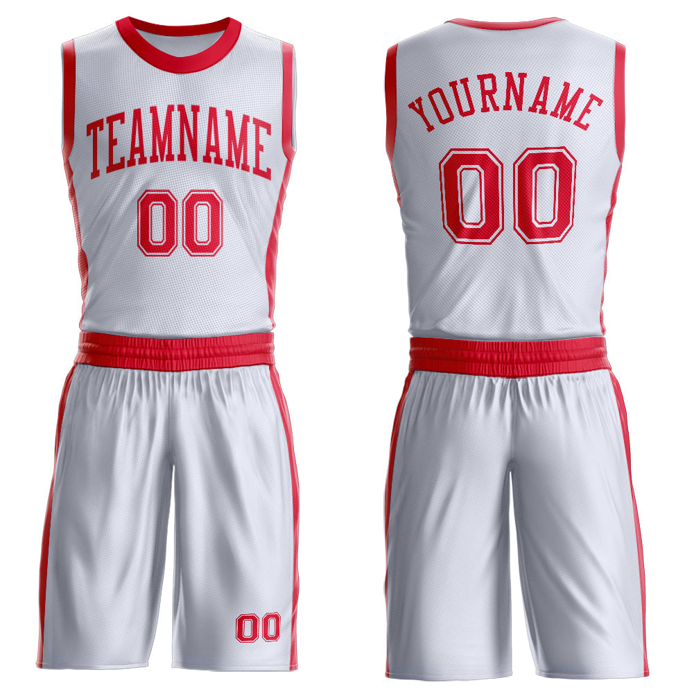 Custom White Red Round Neck Basketball Uniform Jersey - Main View