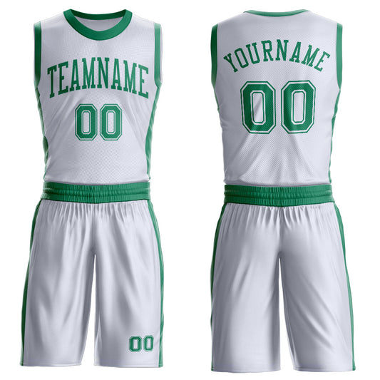 Custom White Kelly Green Round Neck Basketball Uniform Jersey - Main View