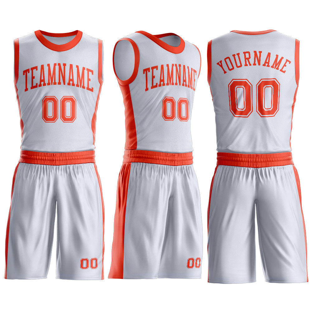 Custom White Orange Round Neck Basketball Uniform Jersey view 3