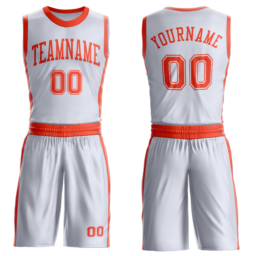 Custom White Orange Round Neck Basketball Uniform Jersey - Main View