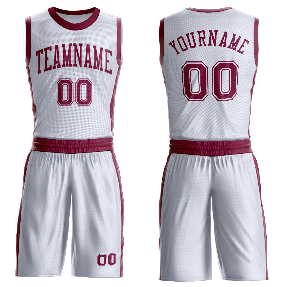 Custom White Maroon Round Neck Basketball Uniform Jersey - Main View