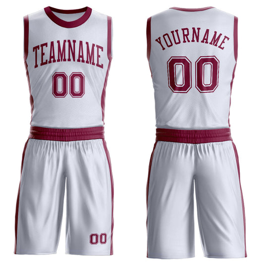 Custom White Maroon Round Neck Basketball Uniform Jersey - Main View