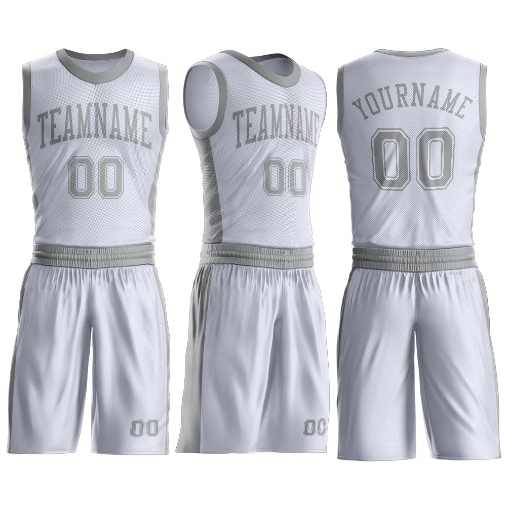 Custom White Gray Round Neck Basketball Uniform Jersey view 3