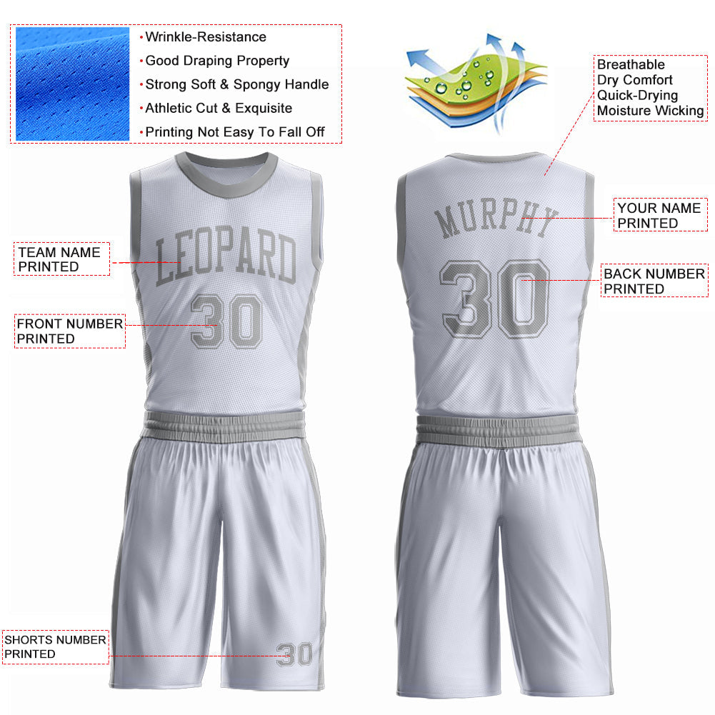 Custom White Gray Round Neck Basketball Uniform Jersey view 4