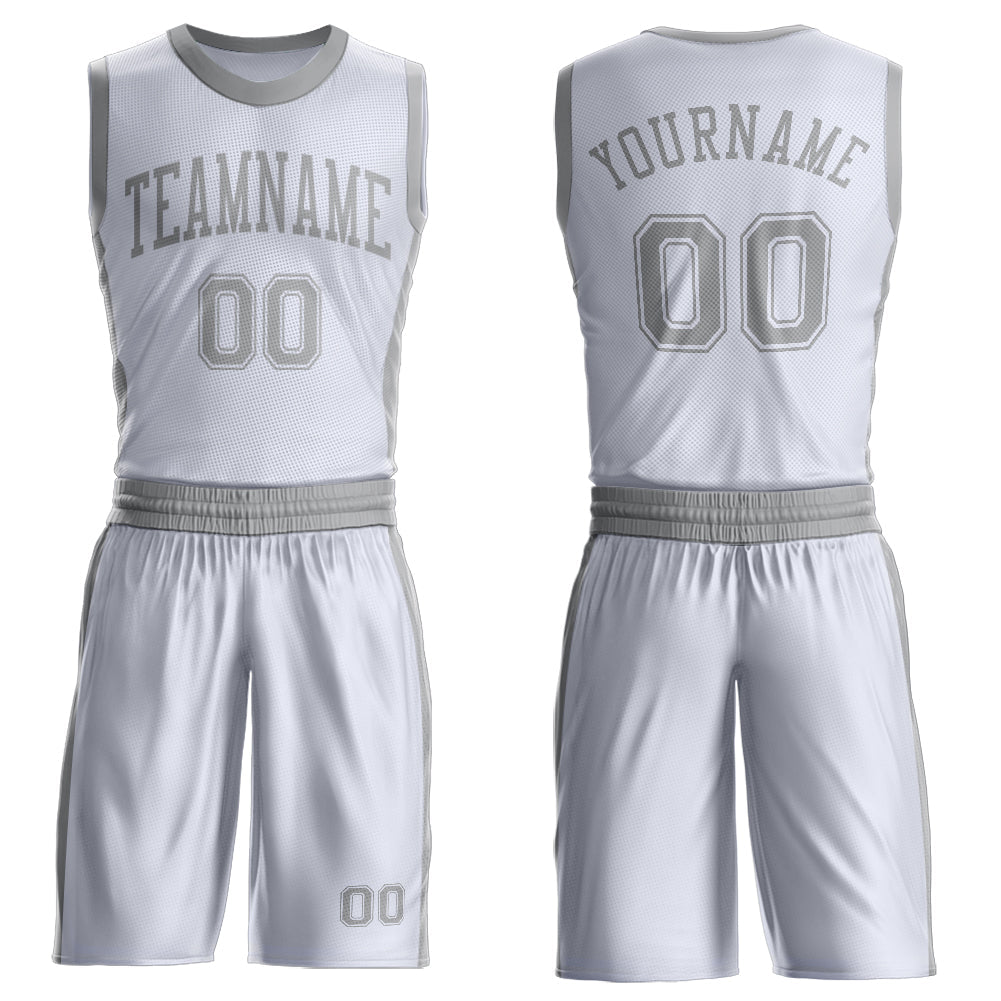 Custom White Gray Round Neck Basketball Uniform Jersey - Main View