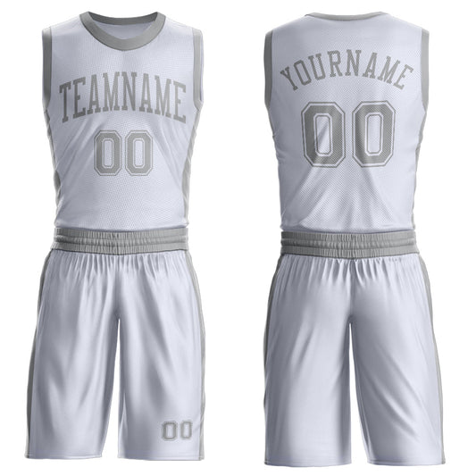 Custom White Gray Round Neck Basketball Uniform Jersey - Main View