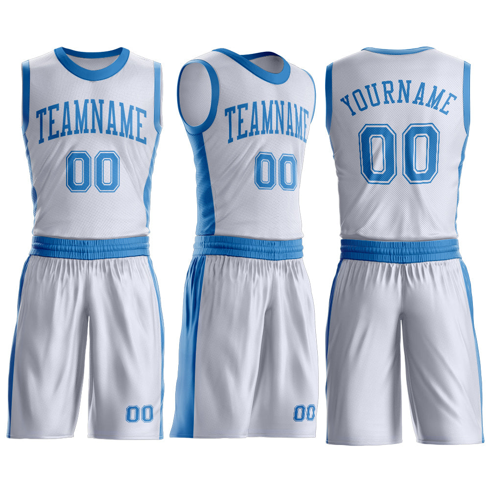 Custom White Blue Round Neck Basketball Uniform Jersey view 3