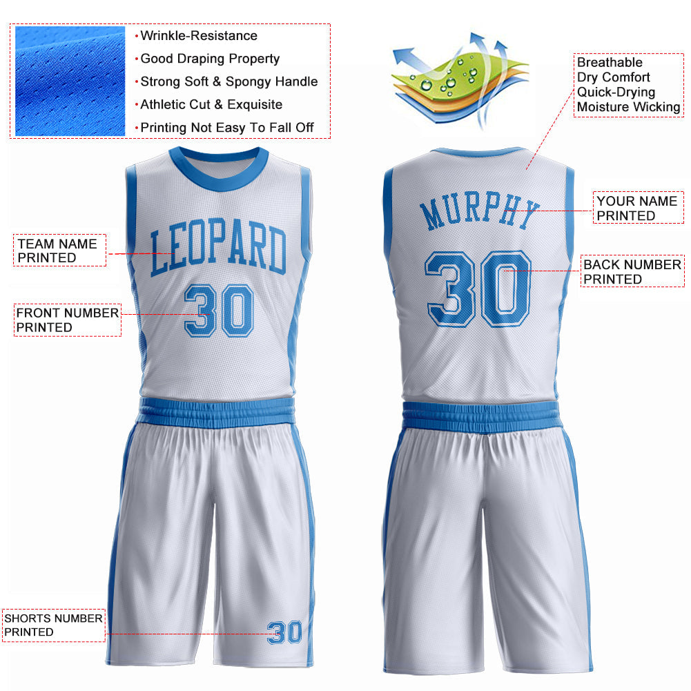 Custom White Blue Round Neck Basketball Uniform Jersey view 4
