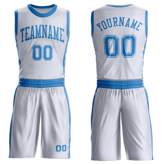 Custom White Blue Round Neck Basketball Uniform Jersey - Main View