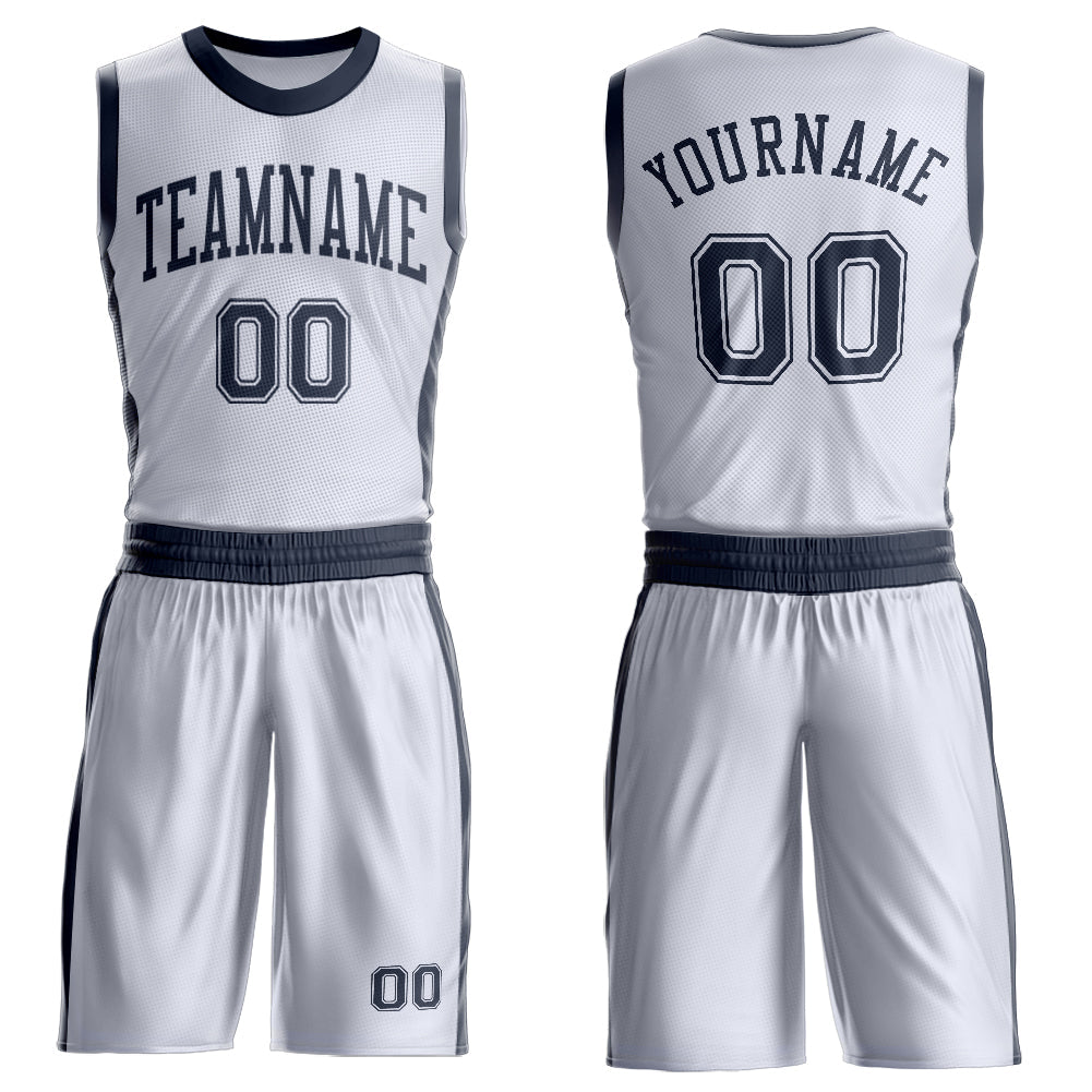 Custom White Navy Round Neck Basketball Uniform Jersey - Main View