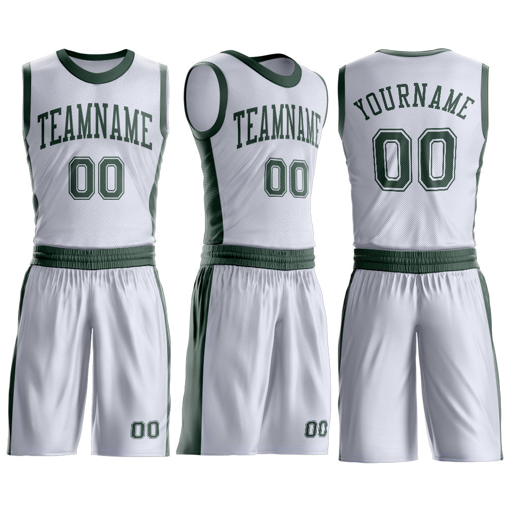 Custom White Green Round Neck Basketball Uniform Jersey view 3