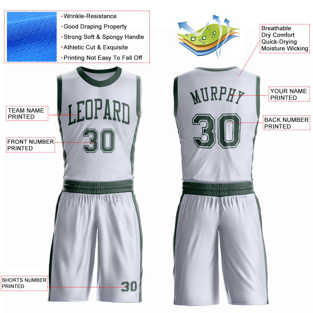 Custom White Green Round Neck Basketball Uniform Jersey view 4