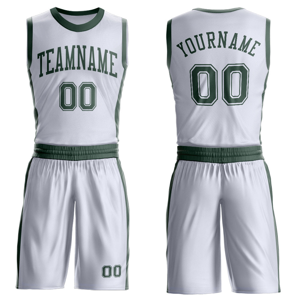 Custom White Green Round Neck Basketball Uniform Jersey - Main View