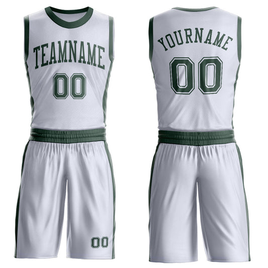 Custom White Green Round Neck Basketball Uniform Jersey - Main View
