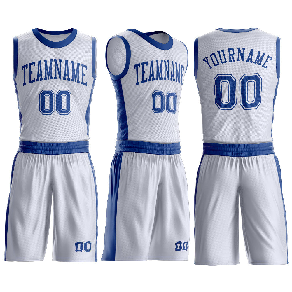 Custom White Royal Round Neck Basketball Uniform Jersey view 3