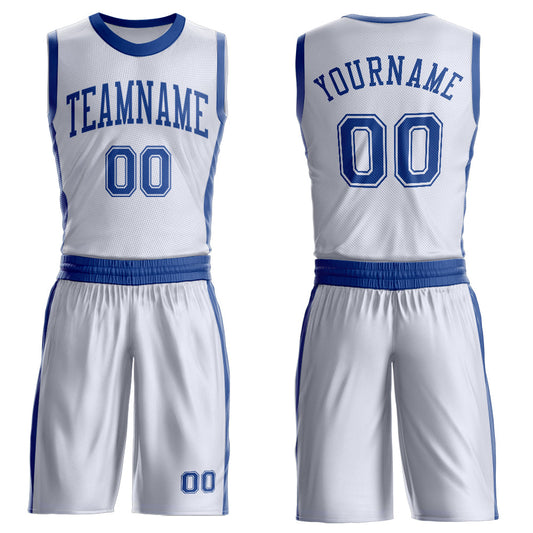 Custom White Royal Round Neck Basketball Uniform Jersey - Main View