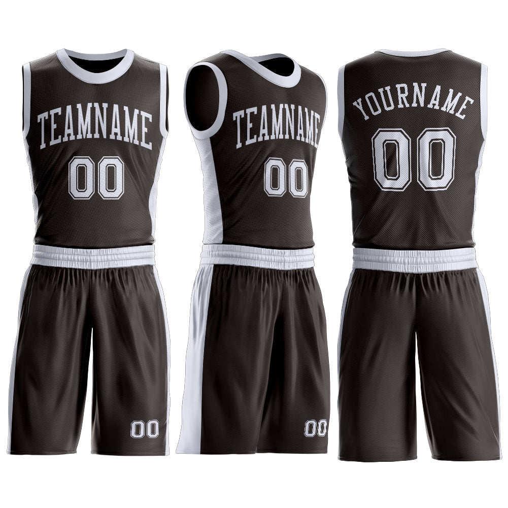 Custom Brown White Round Neck Basketball Uniform Jersey view 3