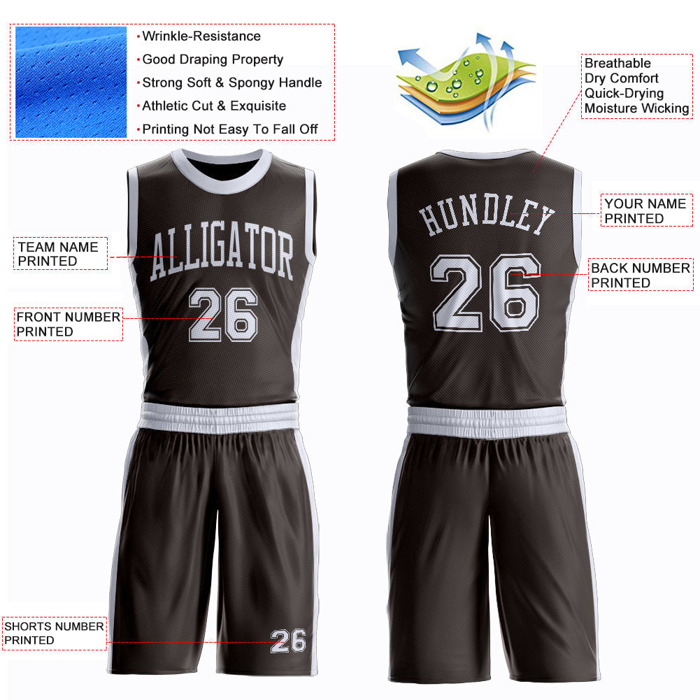 Custom Brown White Round Neck Basketball Uniform Jersey view 4