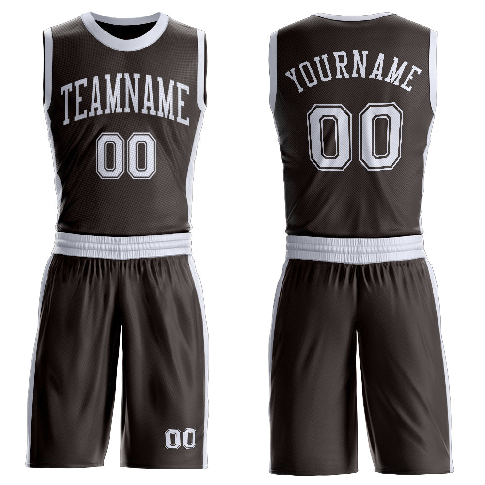 Custom Brown White Round Neck Basketball Uniform Jersey - Main View