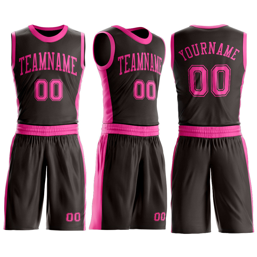 Custom Brown Pink Round Neck Basketball Uniform Jersey view 3
