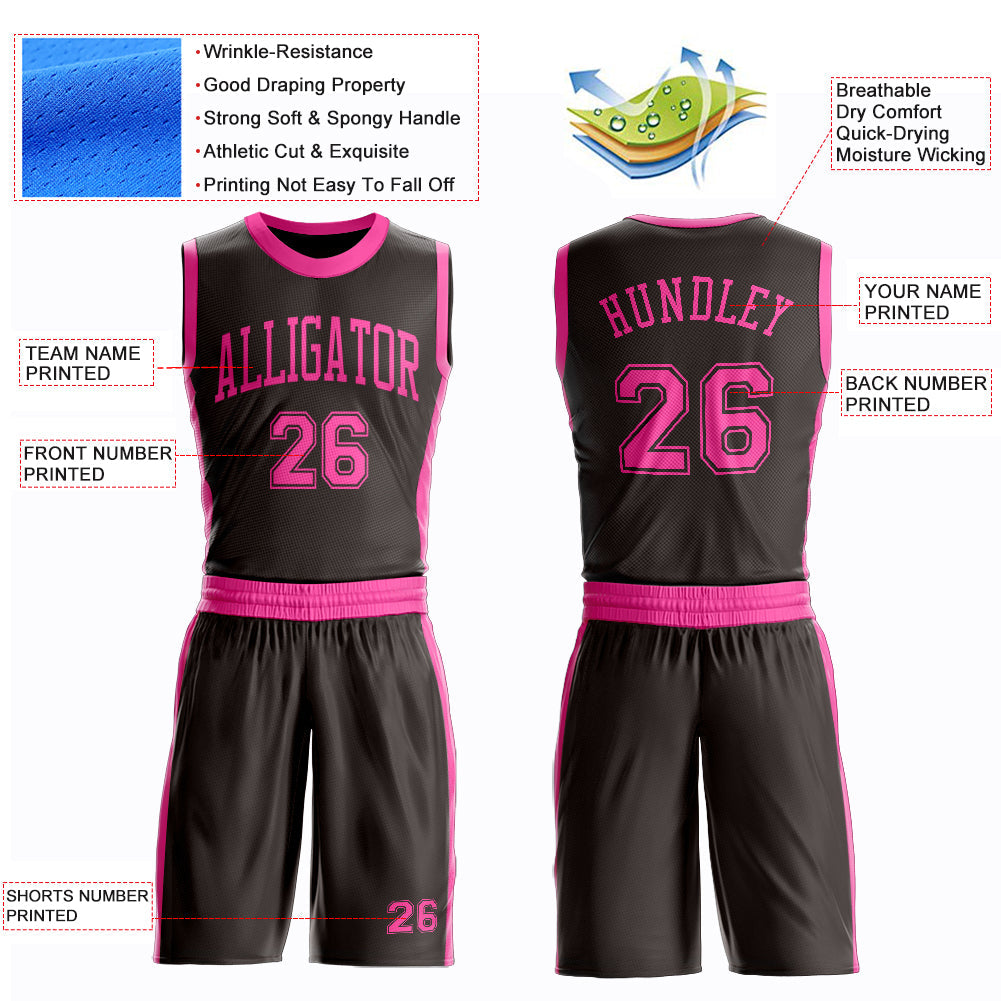 Custom Brown Pink Round Neck Basketball Uniform Jersey view 4