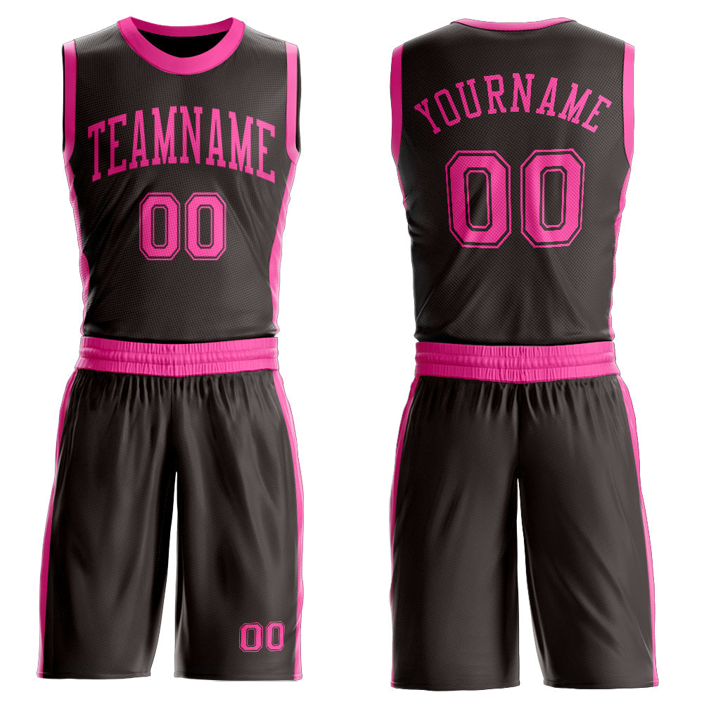 Custom Brown Pink Round Neck Basketball Uniform Jersey - Main View