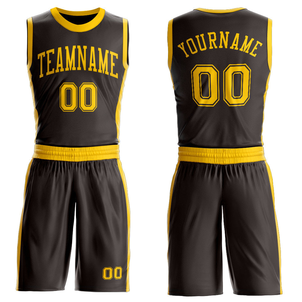 Custom Brown Gold Round Neck Basketball Uniform Jersey - Main View