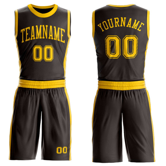 Custom Brown Gold Round Neck Basketball Uniform Jersey - Main View