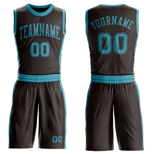 Custom Brown Teal Round Neck Basketball Uniform Jersey - Main View