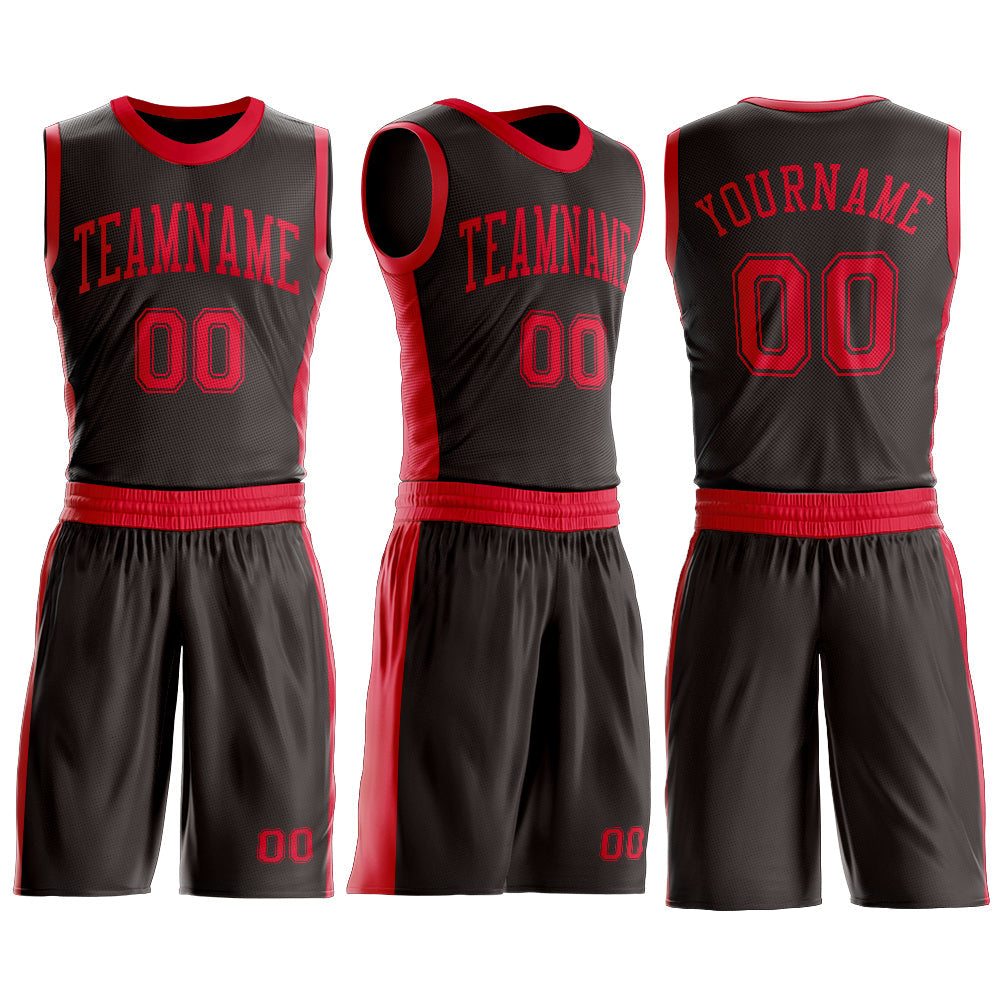 Custom Brown Red Round Neck Basketball Uniform Jersey view 3
