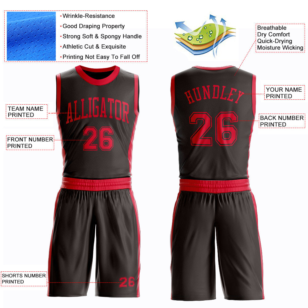 Custom Brown Red Round Neck Basketball Uniform Jersey view 4