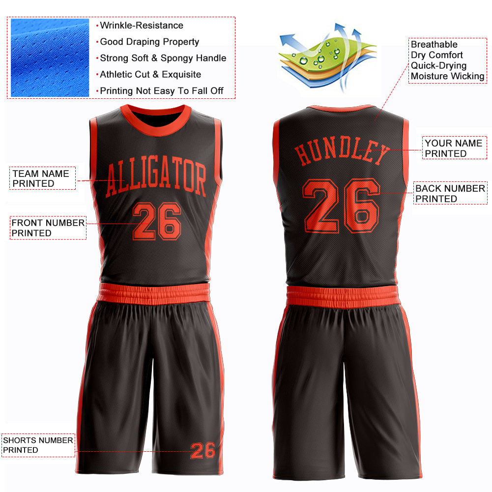 Custom Brown Orange Round Neck Basketball Uniform Jersey view 4